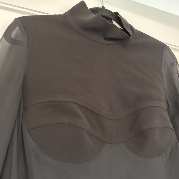 Dion Lee Mesh Long Sleeve Top Silk Knit Moulded Bustier High Neck in Black - Picture 6 of 9